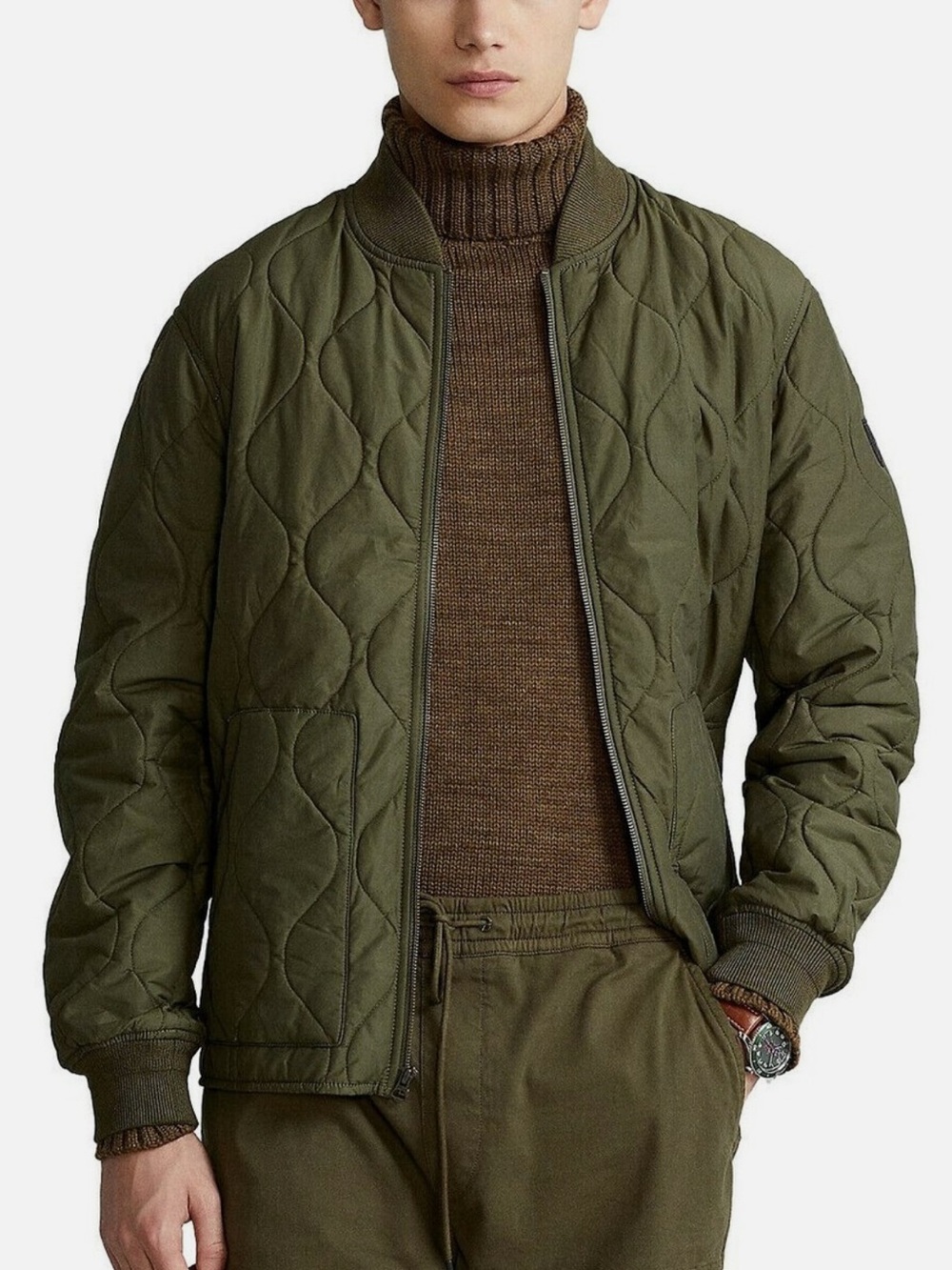 Polo Ralph Lauren Quilted Utilitarian Military Bomber Jacket Army Green X-Large